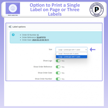 Sizing Options by Print Label Pro Module