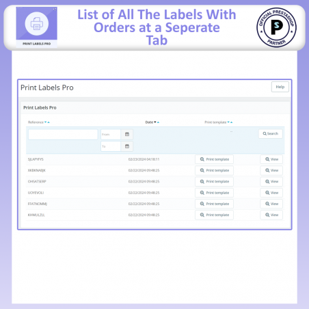 List of all the labels by Prestashop Print Label Pro module