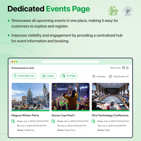 Prestashop Events Manager Events Page