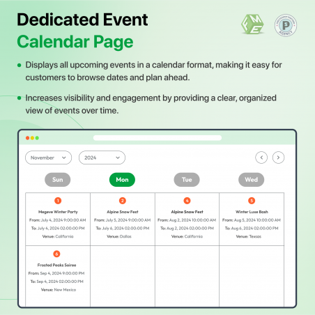 Prestashop Events Manager Module Calendar Page