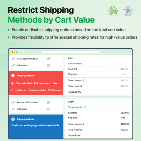 Prestashop Restrict Shipping Methods by Cart Value