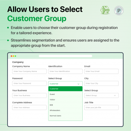 Prestashop B2B Registration Module User Group Selection