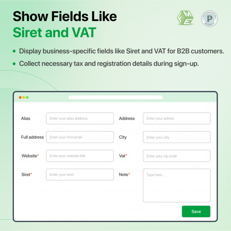 VAT and Siret Fields