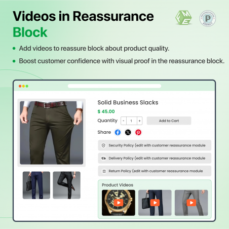 Prestashop Product Videos in Reassurance Block