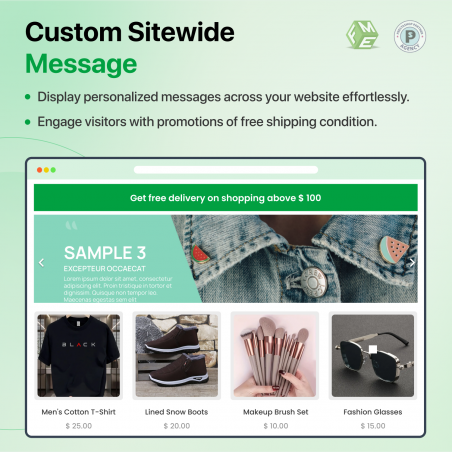 PrestaShop Free Shipping Sitewide Message