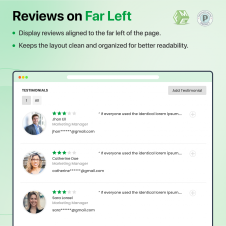 prestashop product reviews left hand side