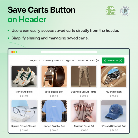 Prestashop Save and Share Cart on Header