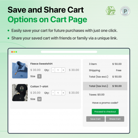 Prestashop Save and Share Cart on Cart Page