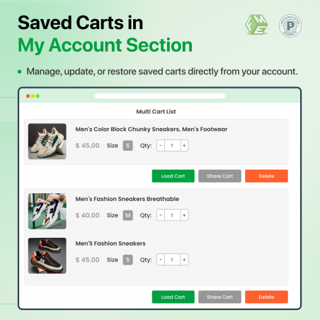 Prestashop Save and Share Cart My Account Section