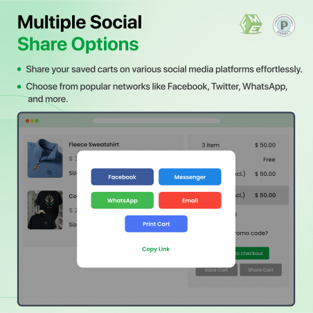 Prestashop Save and Share Cart Multiple Social Share Option