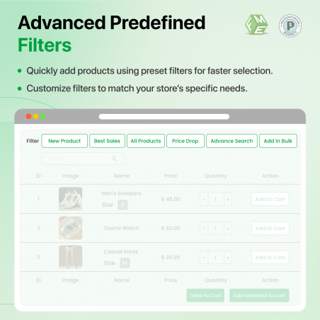 Prestashop Quick Order Table Module Filters