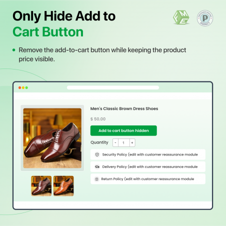 Prestashop only hide Add to Cart Button Module