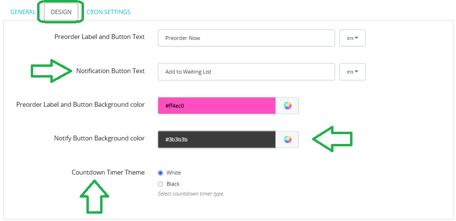 preorder design settings